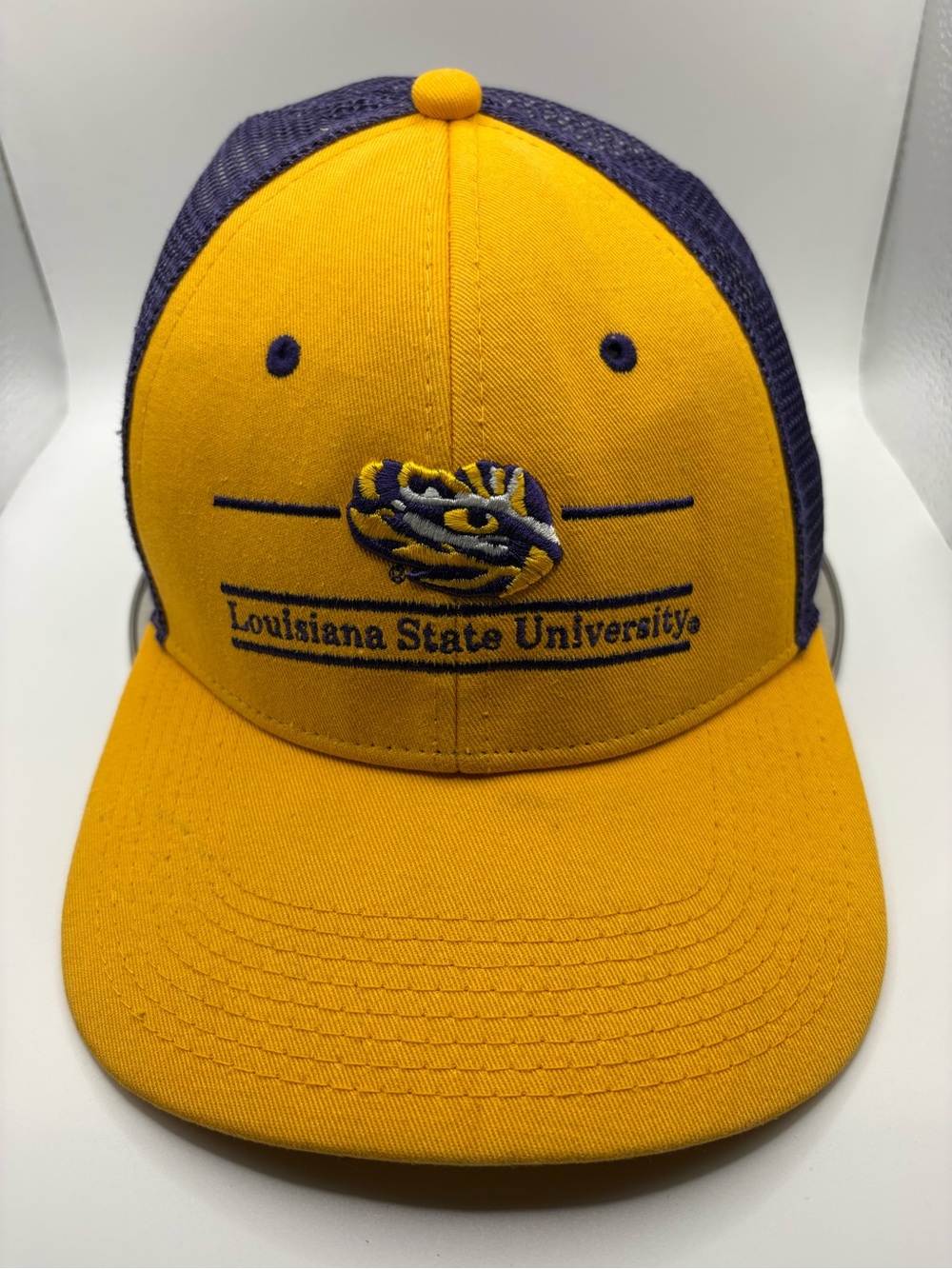 Vintage LSU Tigers The Game Mesh Snapback Trucker Hat Purple Gold NCAA
